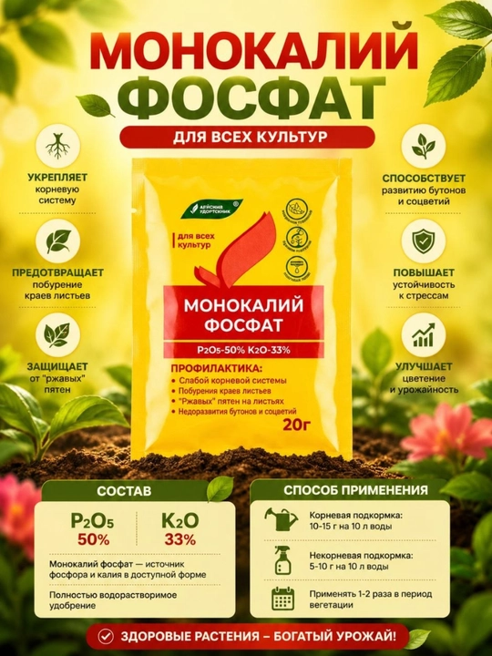 Mineral o'g'itlari monokaliy fosfat suvda to‘liq eriydigan fosfor-kaliy monofosfat 20 gr