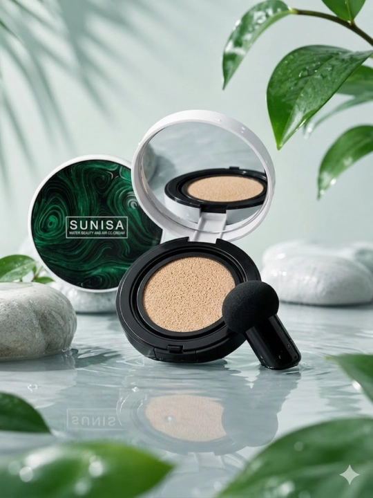 Тональный крем-кушон для лица Sunisa CC Cream, увлажняющий с кубическим спонжем - 