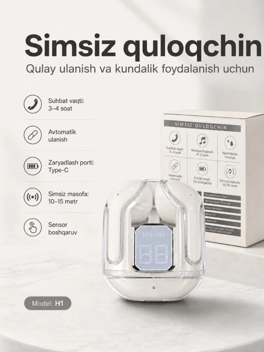 Simsiz quloqchin Air 31, qulay Bluetooth naushnik, displeyli case