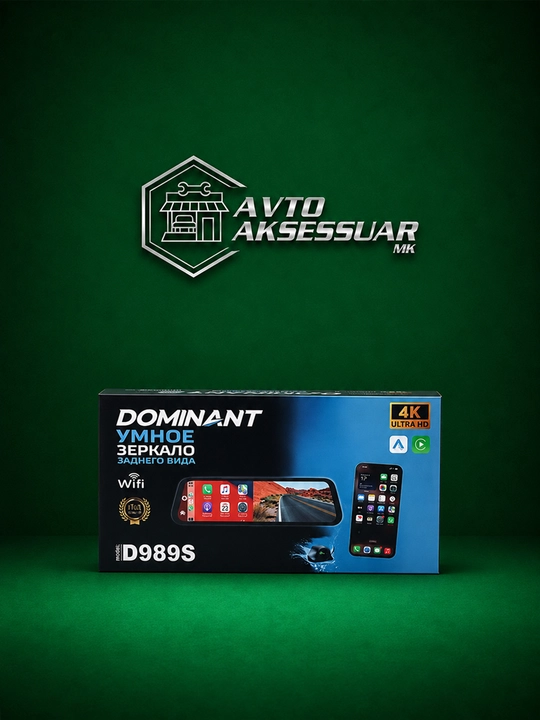 Videoregistrator DOMINANT D989S 4K Ultra HD Wi-Fi CarPlay Android Auto 32GB fleshka bilan - 