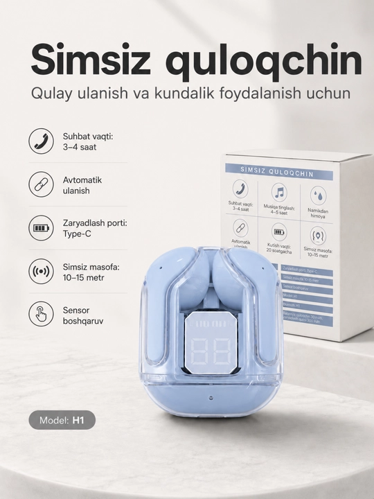 Simsiz quloqchin Air 31, qulay Bluetooth naushnik, displeyli case
