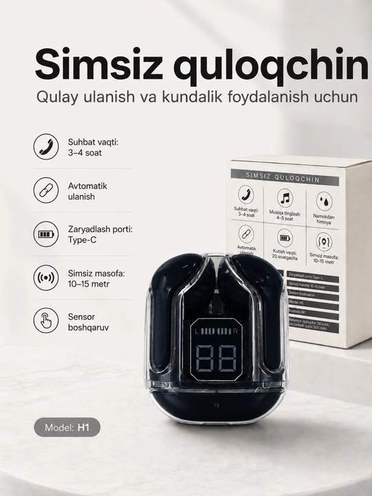 Simsiz quloqchin Air 31, qulay Bluetooth naushnik, displeyli case