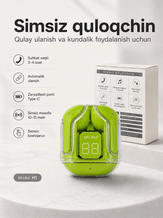 Simsiz quloqchin Air 31, qulay Bluetooth naushnik, displeyli case