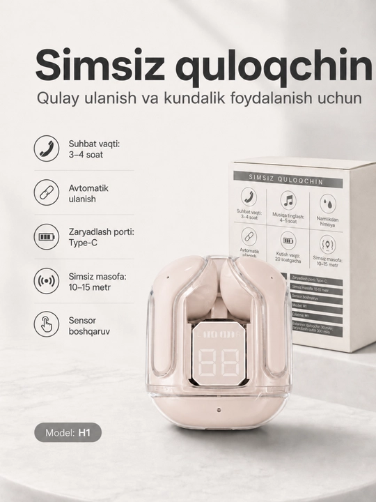 Simsiz quloqchin Air 31, qulay Bluetooth naushnik, displeyli case