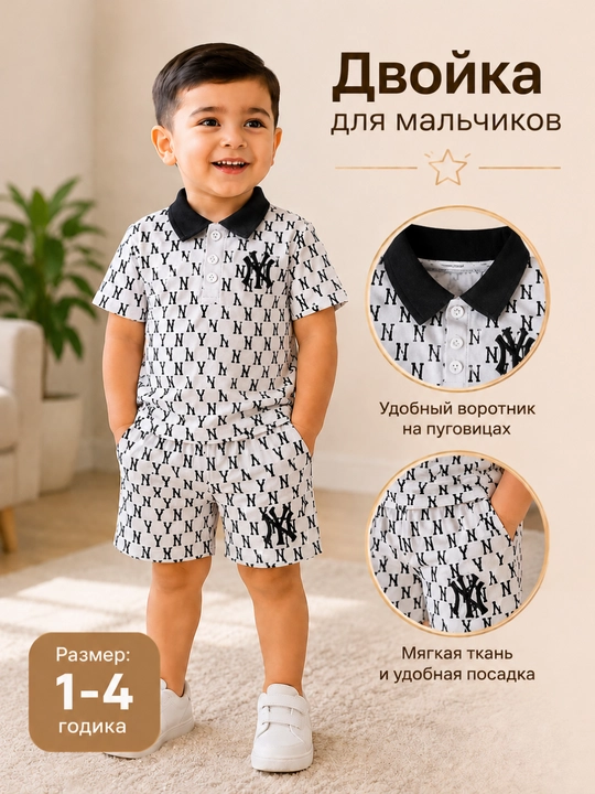 Летний комплект, двойка для мальчиков (футболка-поло и шорты) - 