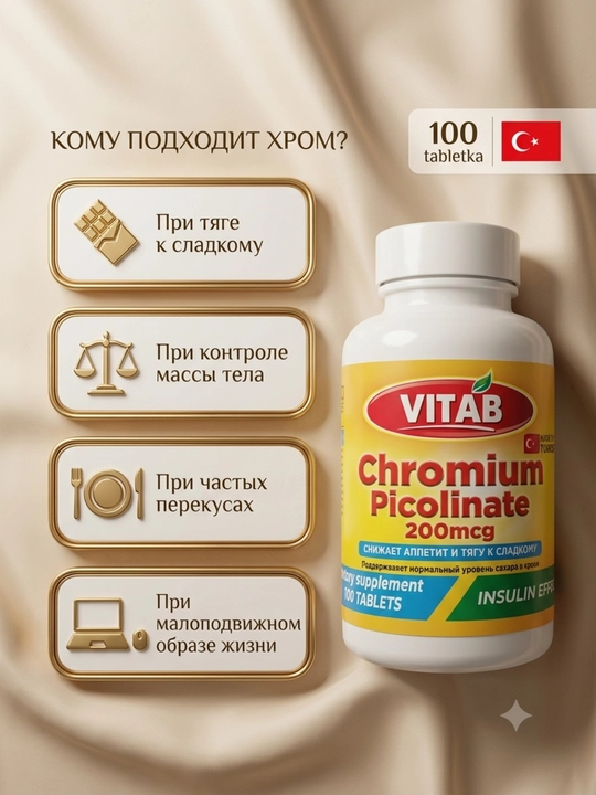 VITAB Хром Пиколинат 200 мкг, 100 таблеток