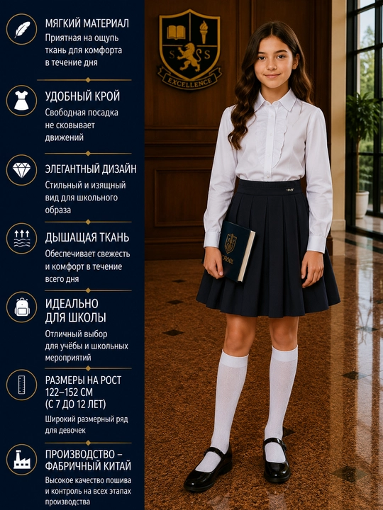 Юбка для девочек, школьная, в круговую складку