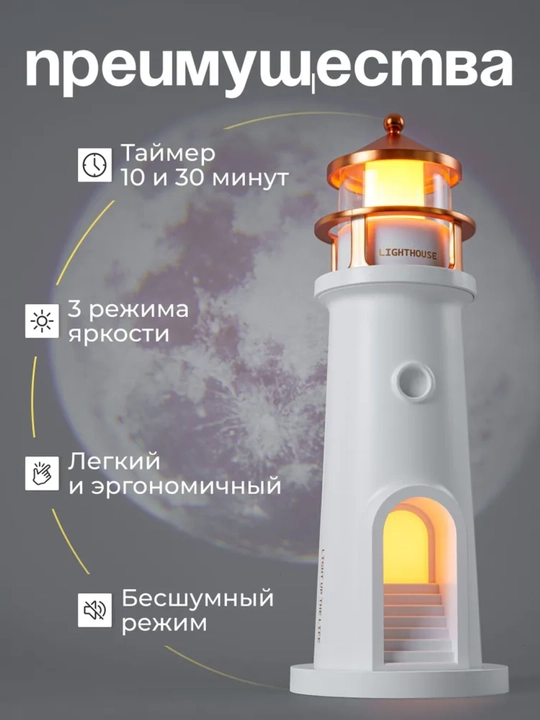 Ночник-проектор Луны для детской комнаты, маяк с пультом, 3 режима света