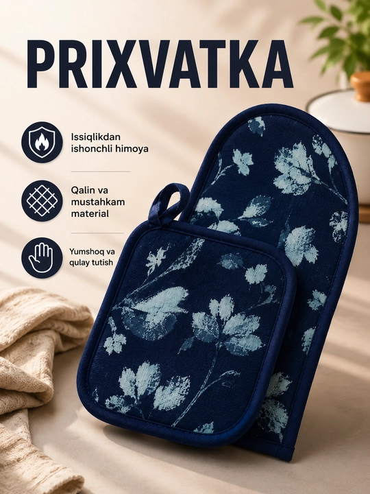 Atora issiqqa chidamli oshxona qo’lqopi va prixvatkalar to‘plami, issiq idishlar uchun - 