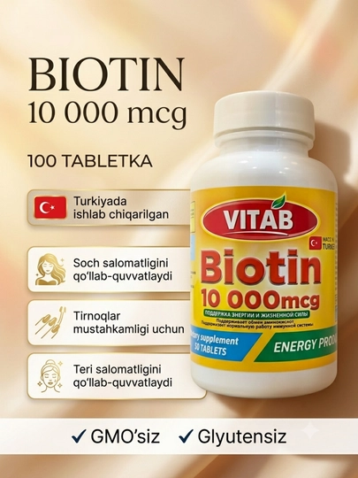 VITAB Biotin 10000 mkg Vitamin B7, 60 tabletka - 