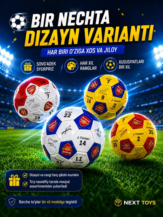 O‘yin va mashg‘ulotlar uchun 5-raqamli futbol to‘pi, turli dizayn va modellarda