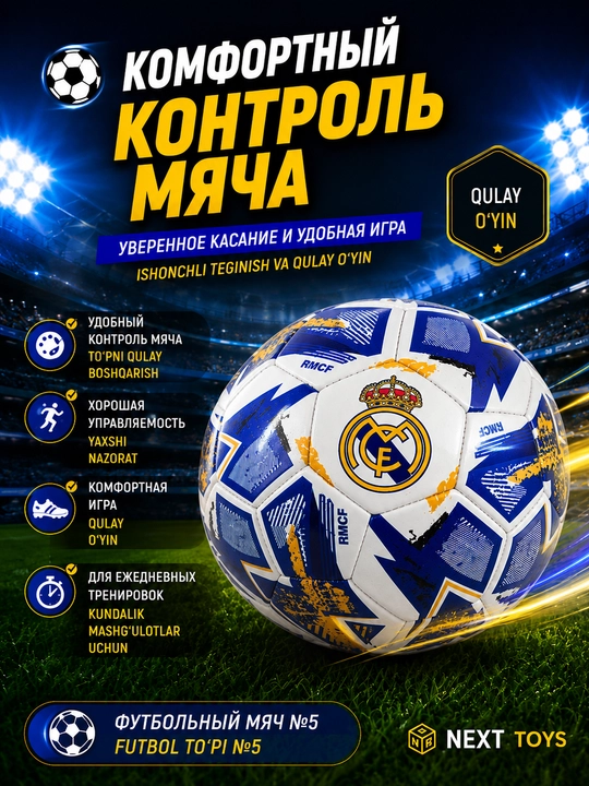O‘yin va mashg‘ulotlar uchun 5-raqamli futbol to‘pi, turli dizayn va modellarda