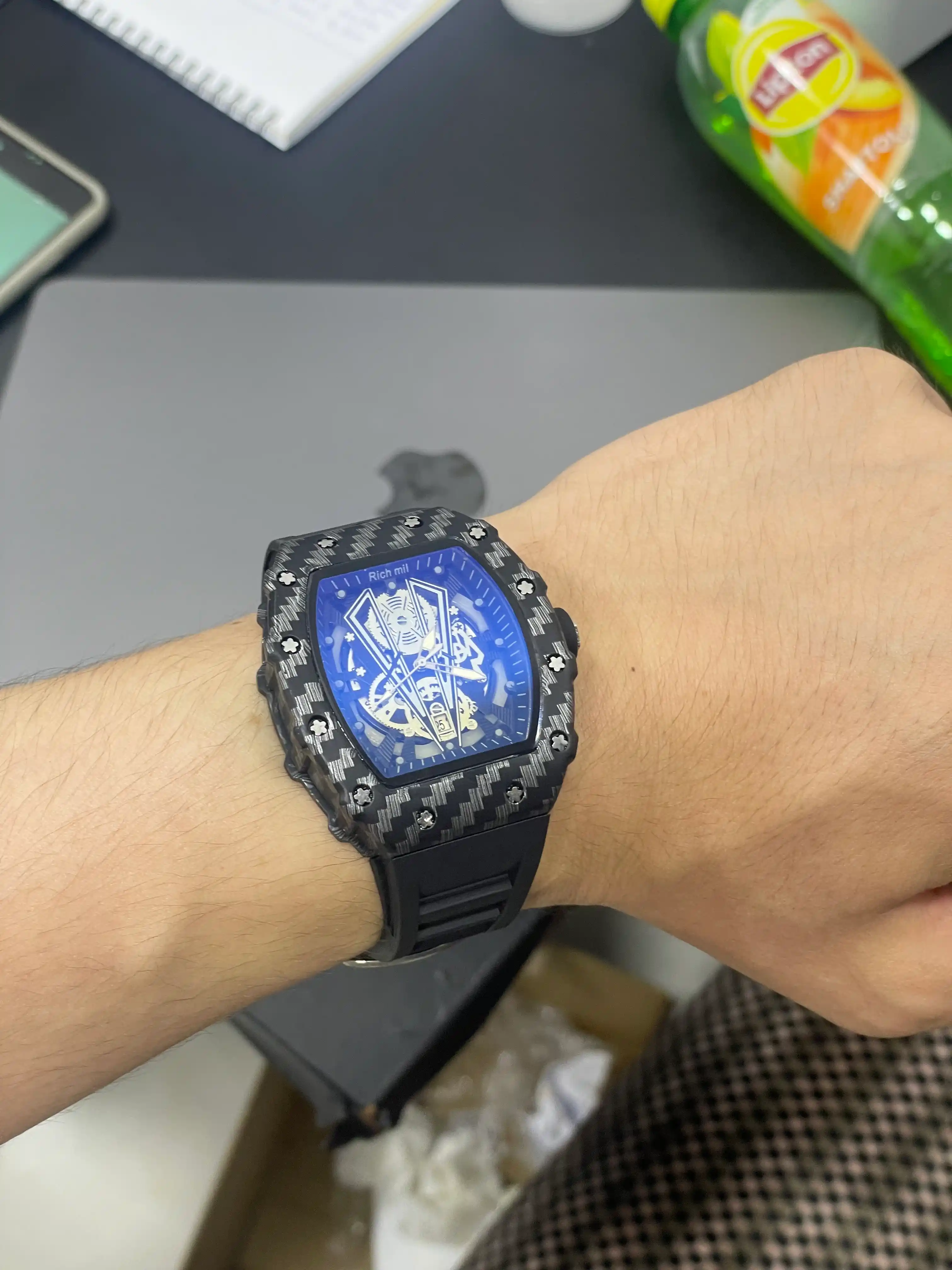 Erkaklar qo‘l soati Richard Mille, sport uslubidagi skelet quartz soat