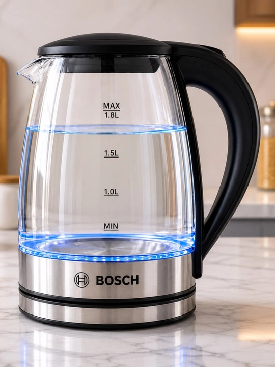 Tefal elektr choynak BOSCH 1.8L — 1500W quvvatli, LED yoritgichli zamonaviy choynak