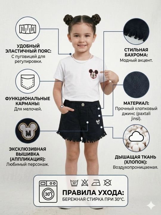 Летние джинсовые шорты для девочек