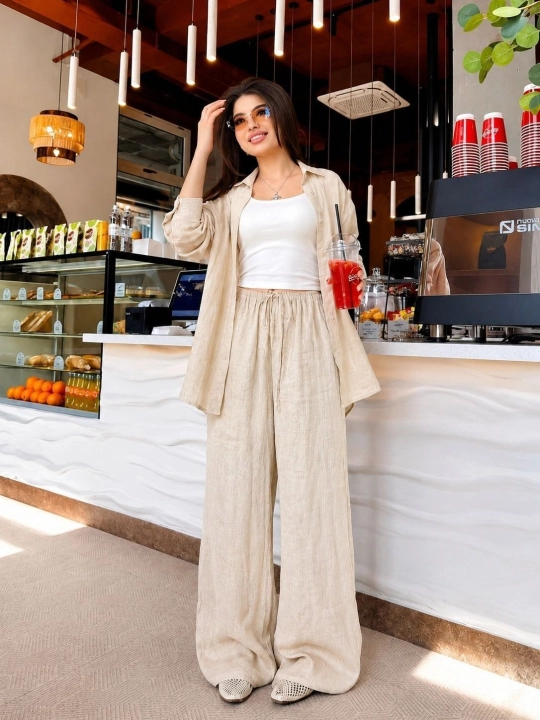 Ayollar uchun yozgi kiyimi 2 qismli, shim-koylak, erkin uslub, ofis, sayr, kundalik moda