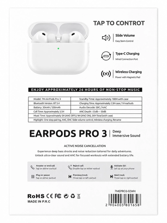 7 MILLIARD EARPODS PRO 3 HI-FI SOUND BLUETOOTH 5.4