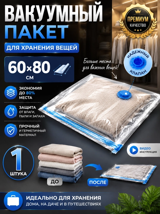 Vakuumli paketlar, buyumlar va kiyimlarni saqlash uchun qop - 