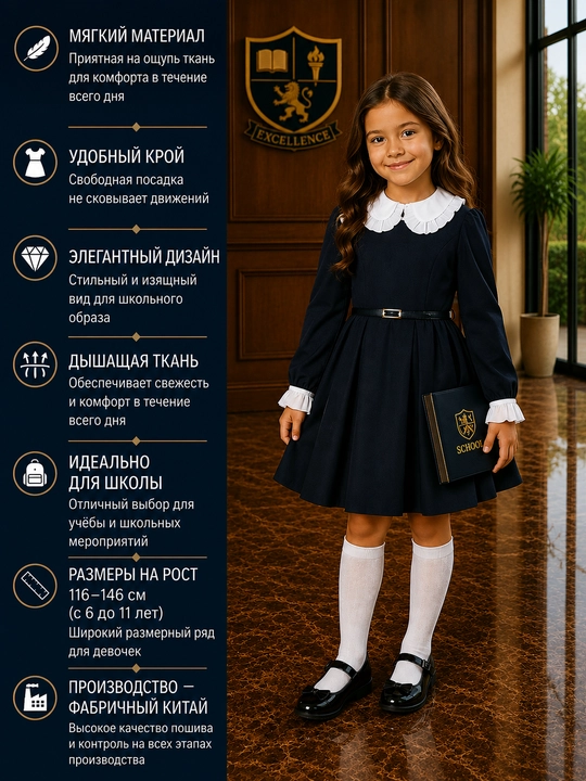 Платье с длинным рукавом, школьное