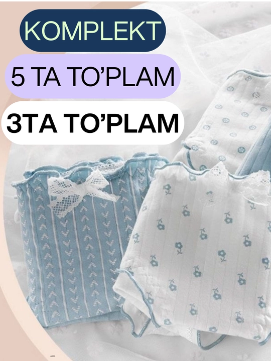 Ayollar trusiklari, trusiklar, ichki kiyimlar, brifing, paxta, to‘plam 5 dona
