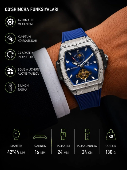 Hublot Automatic Skeleton Мужские часы – дизайн Tourbillon - 