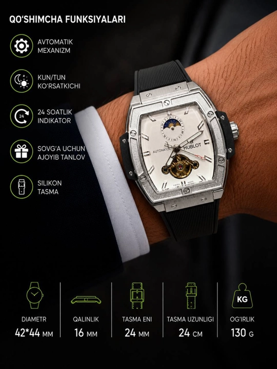 Hublot Automatic Skeleton Мужские часы – дизайн Tourbillon - 