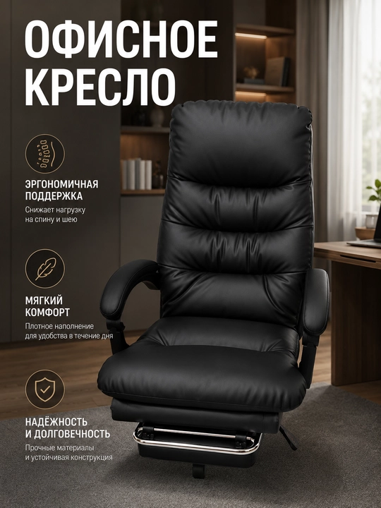 Kreslo Comfort qora yumshoq suyanchiqli ofis uchun - 