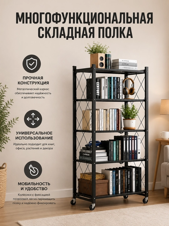 Стеллаж металлический на колёсах, многоярусный (3/4/5 ярусов) - 