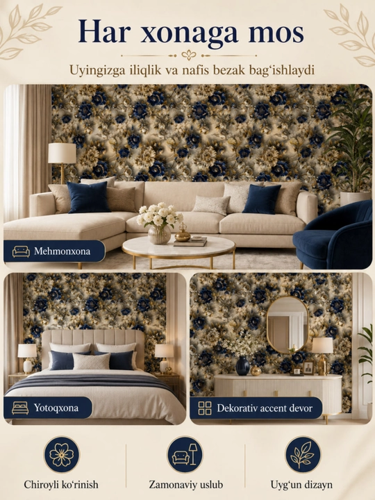 3D oboy, o‘zi yopishadigan gulqog‘ozlar, 3D, o‘zi yopishadigan, dekorativ, 120sm x 3 m