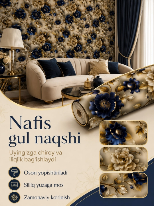 3D oboy, o‘zi yopishadigan gulqog‘ozlar, 3D, o‘zi yopishadigan, dekorativ, 120sm x 3 m