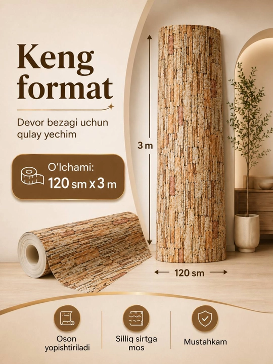 3D oboy, o‘zi yopishadigan gulqog‘ozlar, 3D, o‘zi yopishadigan, dekorativ, 120sm x 3 m
