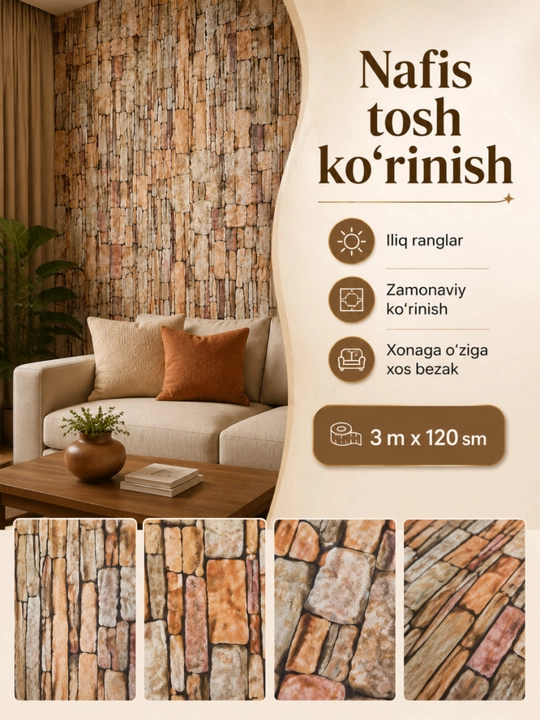 3D oboy, o‘zi yopishadigan gulqog‘ozlar, 3D, o‘zi yopishadigan, dekorativ, 120sm x 3 m