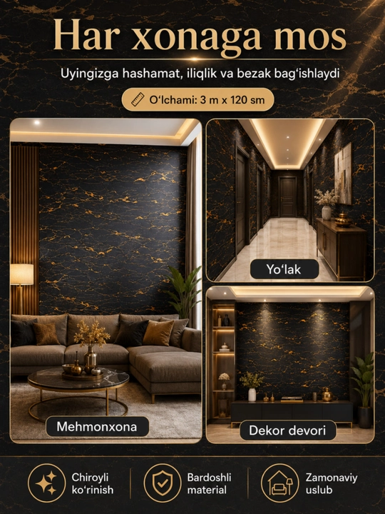 3D oboy, o‘zi yopishadigan gulqog‘ozlar, 3D, o‘zi yopishadigan, dekorativ, 120sm x 3 m