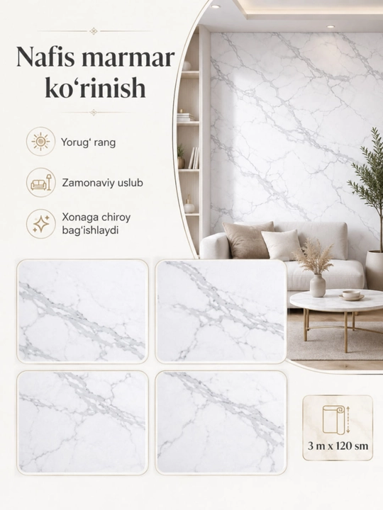 3D oboy, o‘zi yopishadigan gulqog‘ozlar, 3D, o‘zi yopishadigan, dekorativ, 120sm x 3 m - 