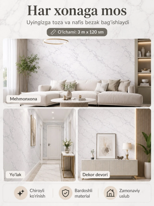 3D oboy, o‘zi yopishadigan gulqog‘ozlar, 3D, o‘zi yopishadigan, dekorativ, 120sm x 3 m