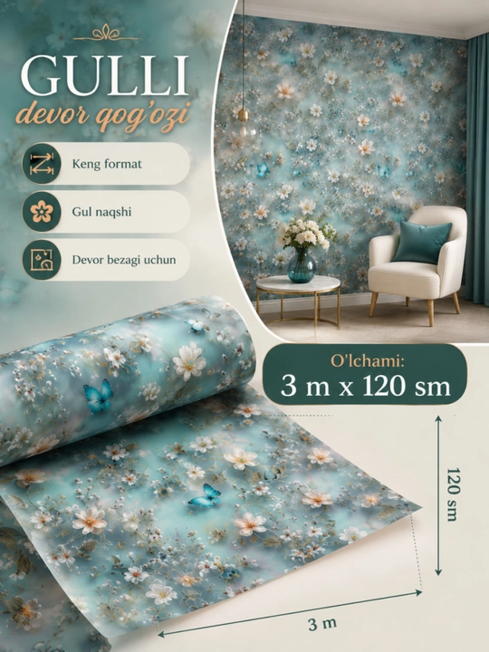 3D oboy, o‘zi yopishadigan gulqog‘ozlar, 3D, o‘zi yopishadigan, dekorativ, 120sm x 3 m