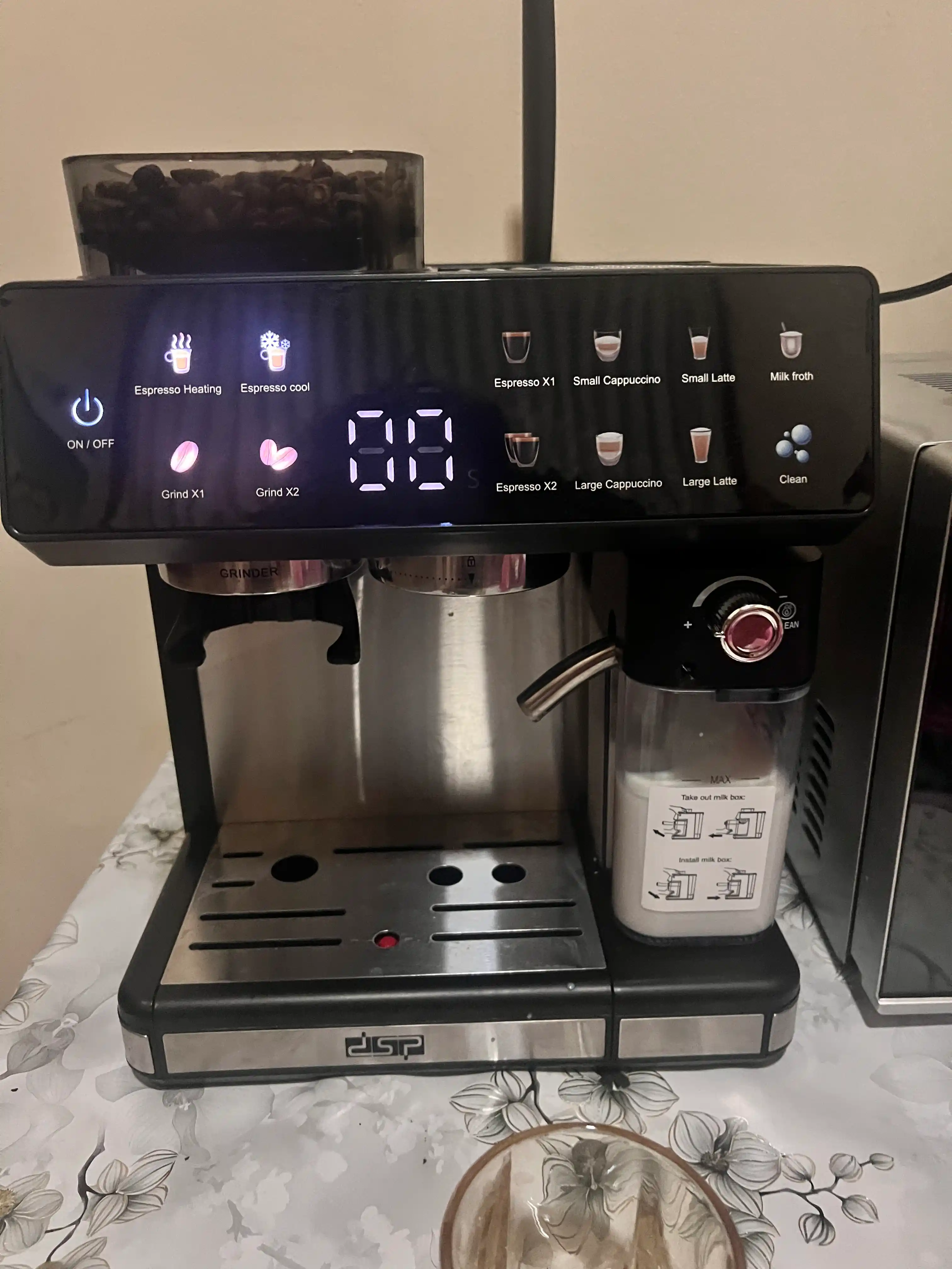Avtomatik kofe mashinasi DSP 20 bar, kofe maydalagich, 20 daraja, kappuchino qaynatgich