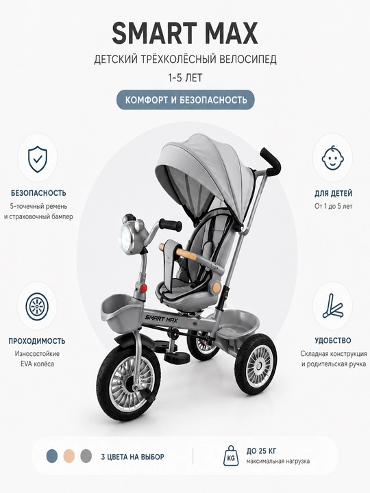 Детский трехколёсный велосипед SMART MAX - 
