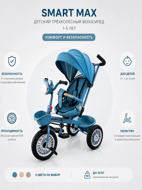 Детский трехколёсный велосипед SMART MAX - 