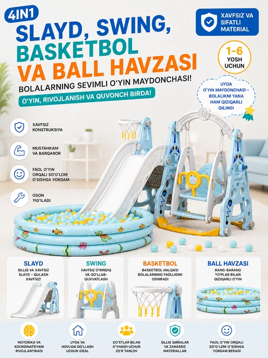 Gorka Bolalar Uchun Belanchak va Basketbol Halqali O'yin Markazi
