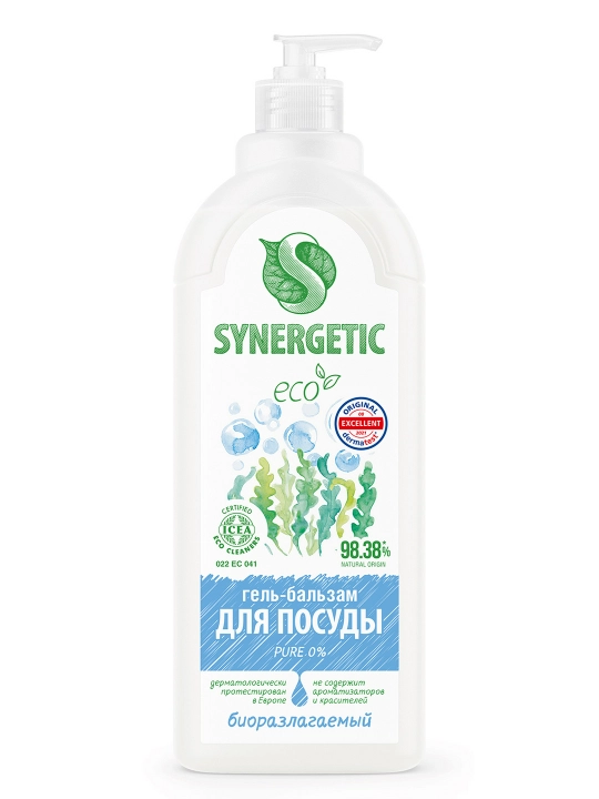 Гель-бальзам для мытья посуды и детских игрушек SYNERGETIC "Pure 0%", 1 л