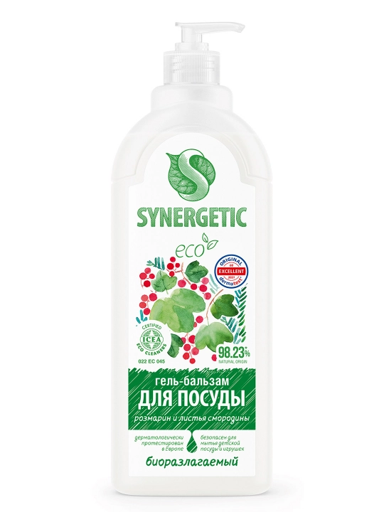 Гель-бальзам для мытья посуды и игрушек SYNERGETIC "Розмарин и листья смородины", 1 л