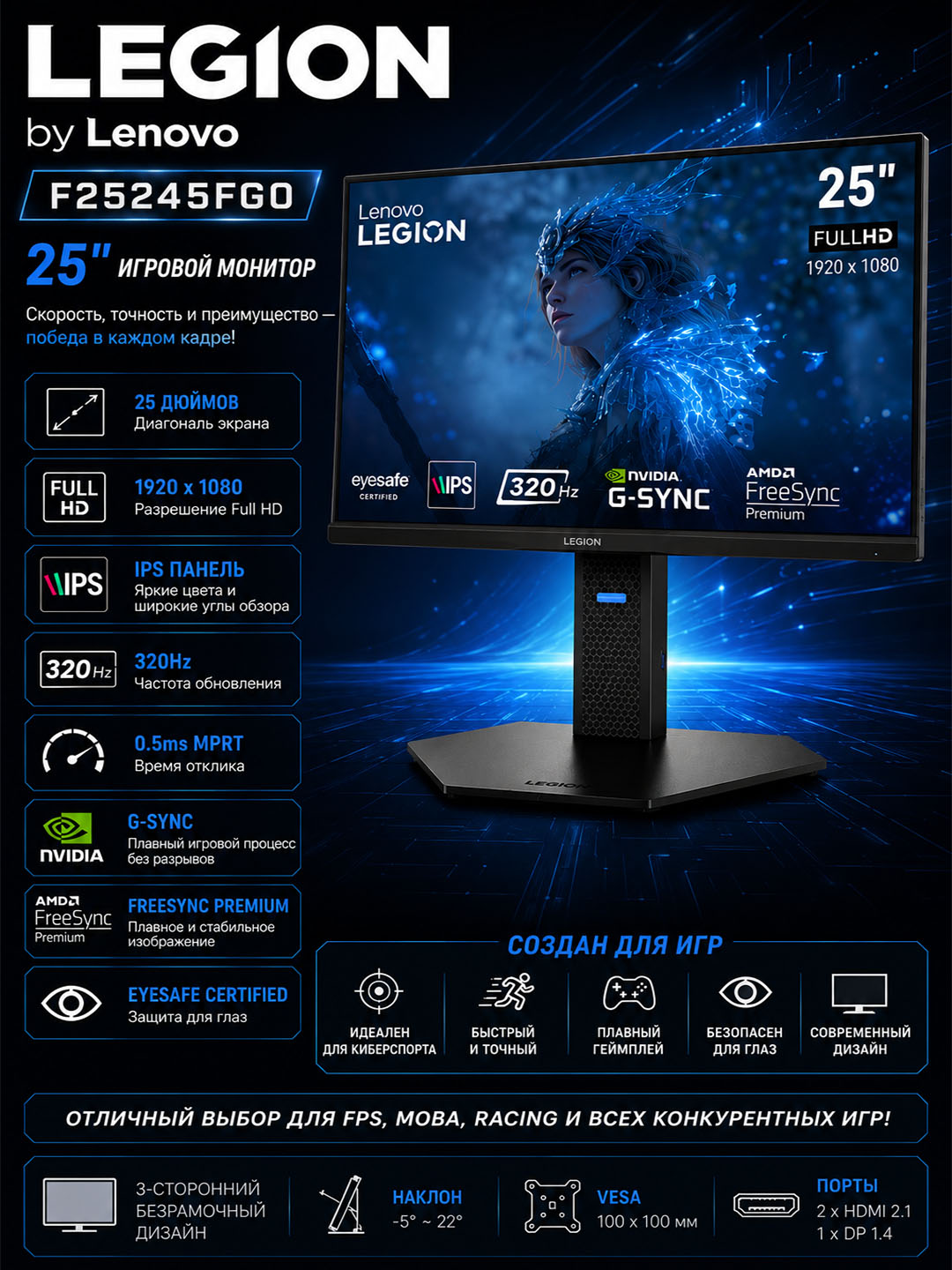 Игровой Монитор Lenovo Legion F25245FG0 25" 320Hz IPS Gaming Monitor - 