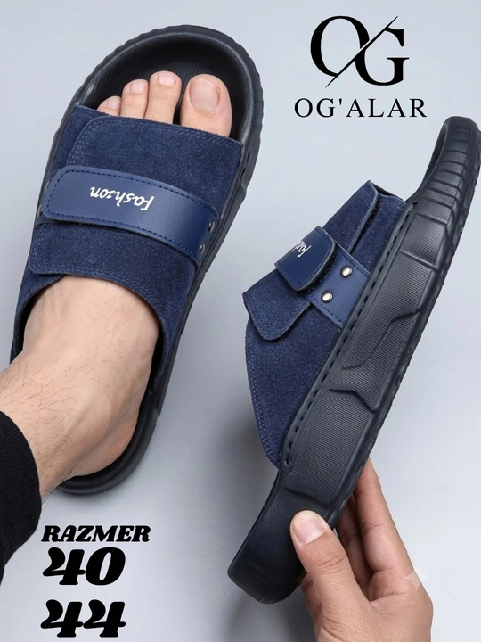Erkaklar tapochkasi eko-charmdan va rezina taglikka ega qulay shippaklar - 