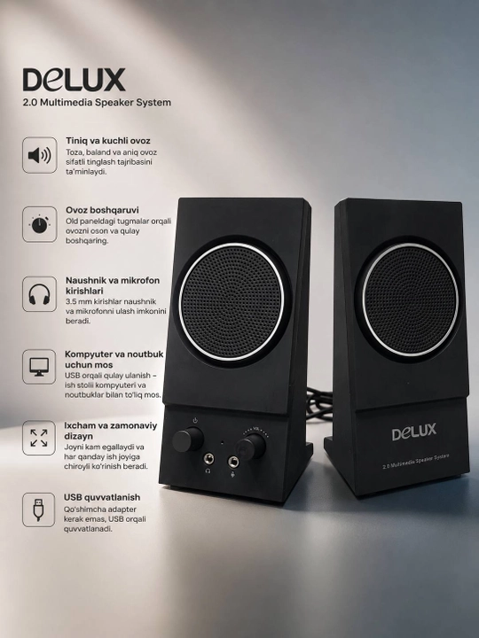 Компьютерные колонки, Delux speaker, акустика 2.0, мини колонки, USB колонка - 