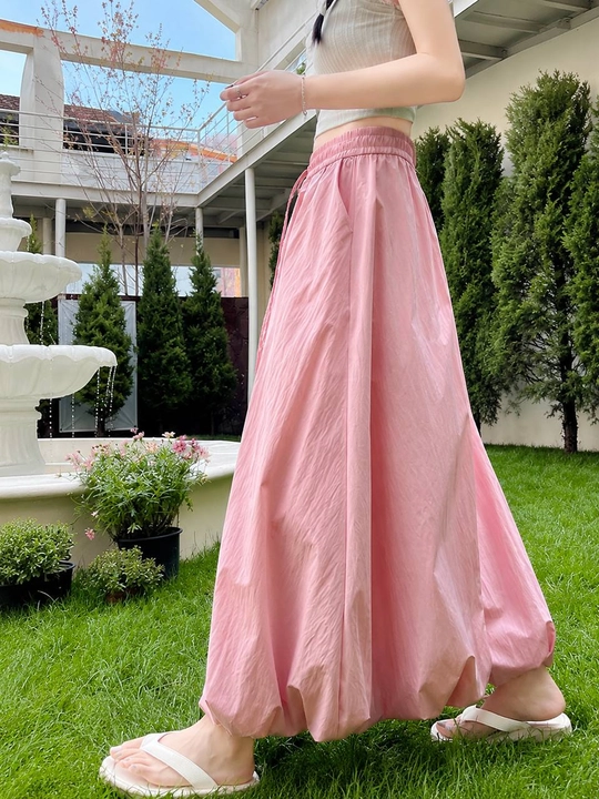 Ayollar uchun qora uzun ballon yubka, maktab uchun, rezinkali, S–XL