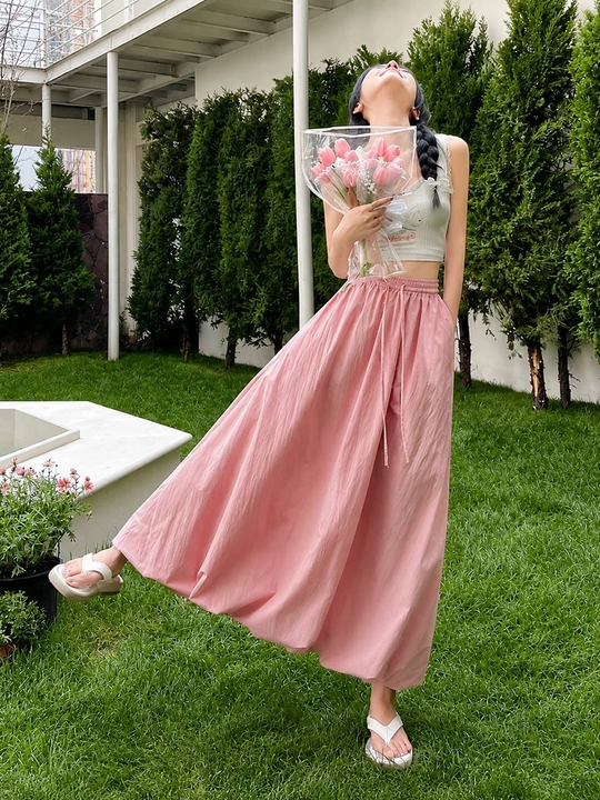 Ayollar uchun qora uzun ballon yubka, maktab uchun, rezinkali, S–XL