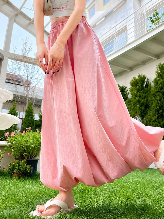Ayollar uchun qora uzun ballon yubka, maktab uchun, rezinkali, S–XL