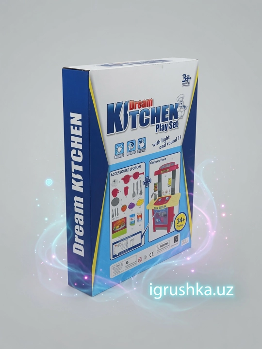 Dream Kitchen o'yinchoq oshxonasi, chiroq va ovoz bilan, 34 ta buyum