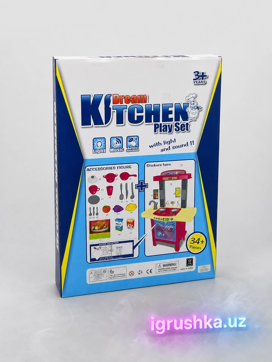 Dream Kitchen o'yinchoq oshxonasi, chiroq va ovoz bilan, 34 ta buyum
